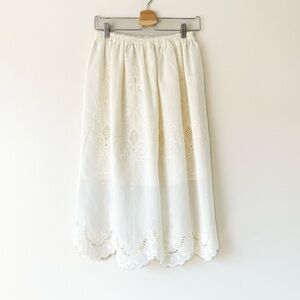 vintage white embroidered midi skirt
